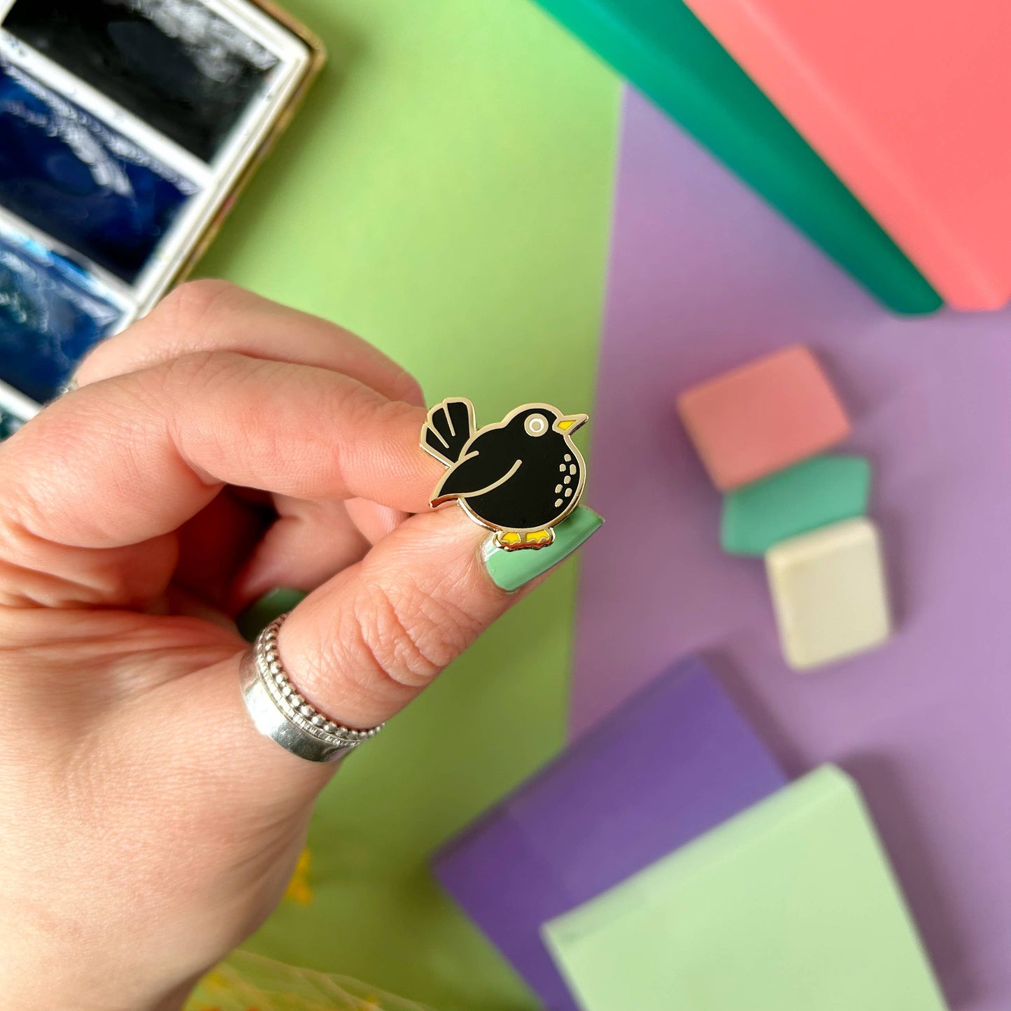 Chubby Blackbird Enamel Pin