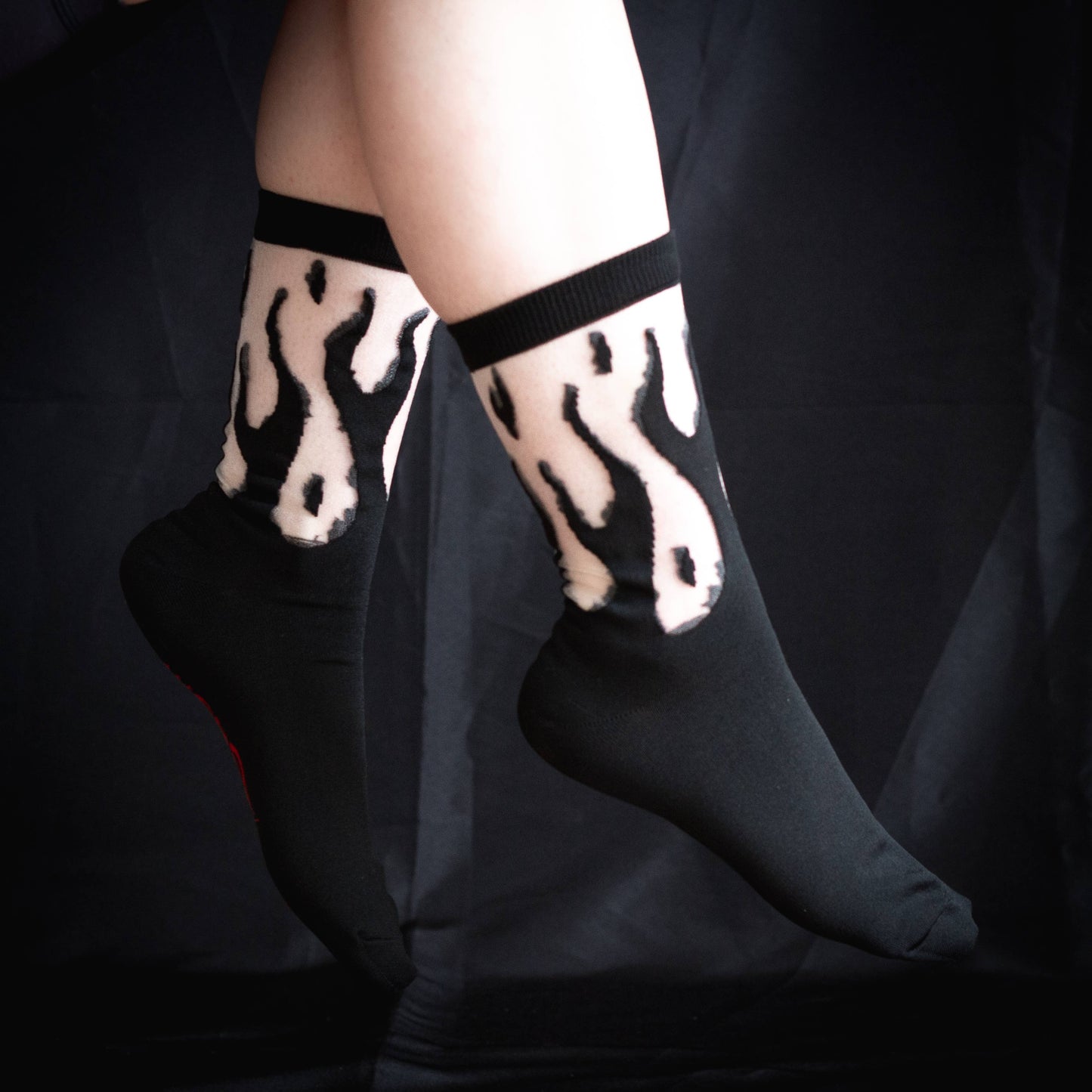 Sheer Flame Socks in Black for Punk Fashion