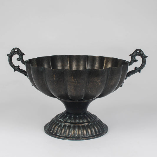 Roman Metal Planter Urn – Twin Scroll-Handle Decor Bowl
