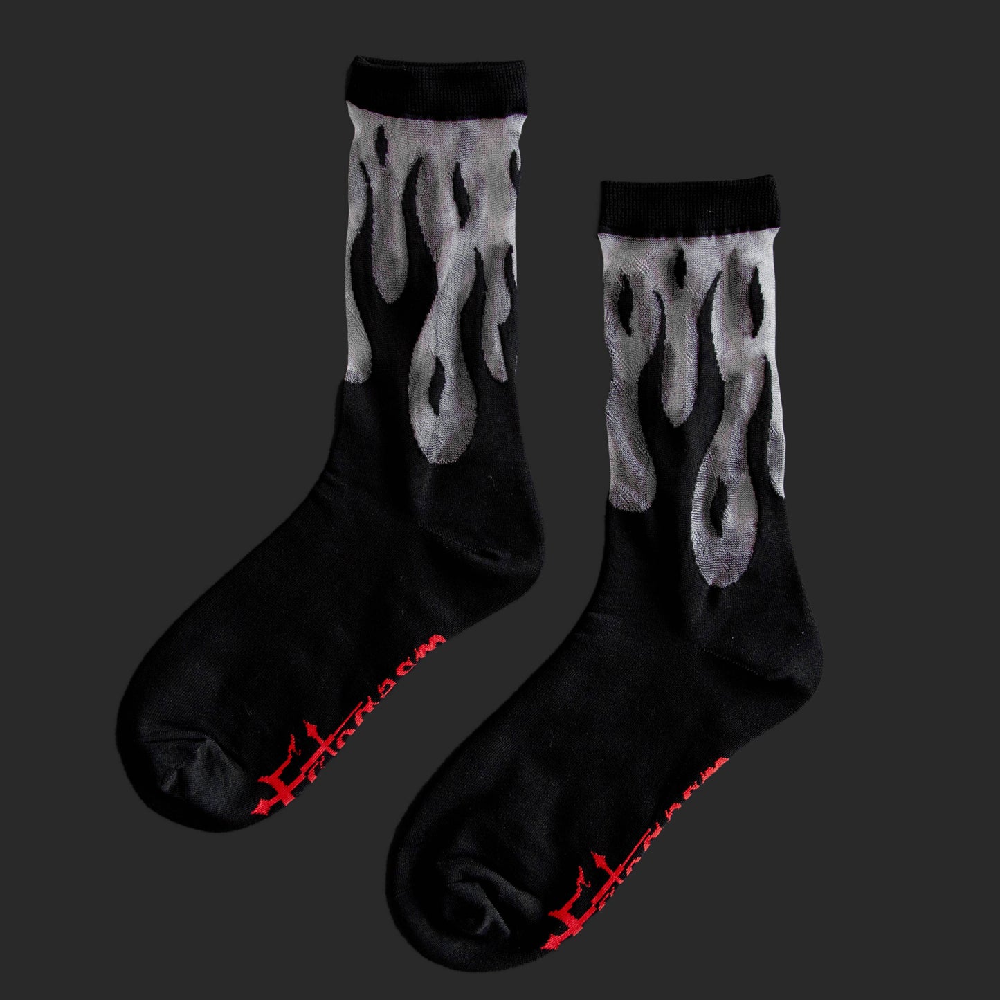 Sheer Flame Socks in Black for Punk Fashion