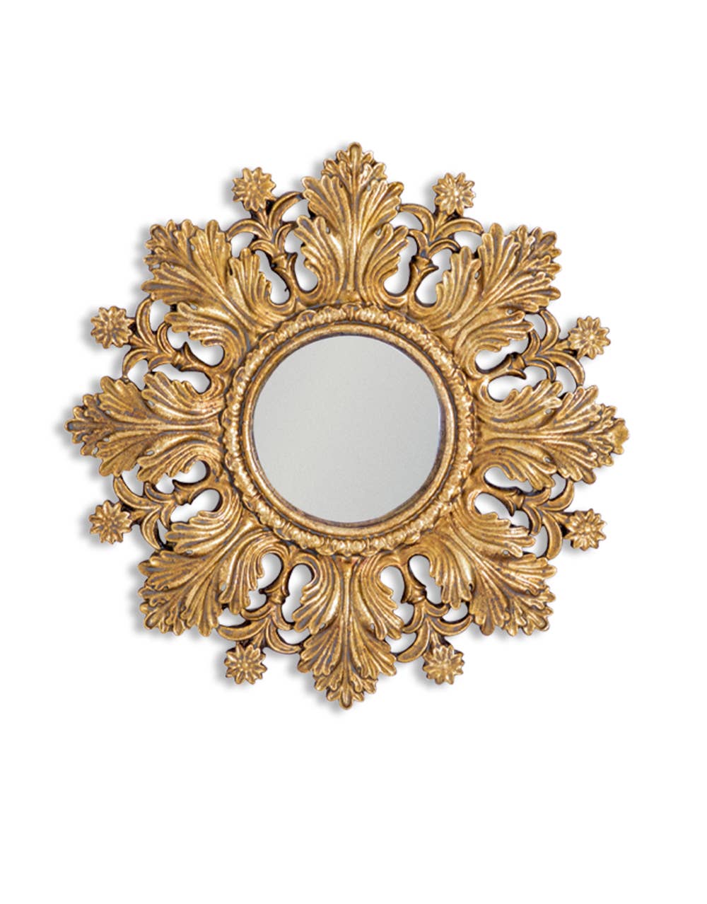 Antiqued Gold Framed Ornate Small Convex Mirror