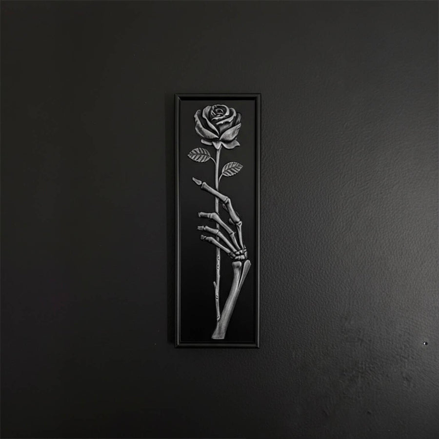 'Eternal Offering' Skeleton Hand Holding Rose Wall Plaque