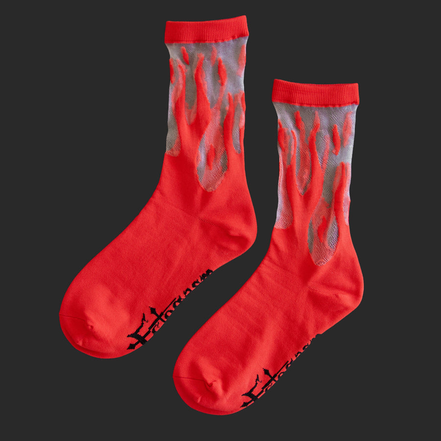 Sheer Flame Socks in Red for Alternative Fashion