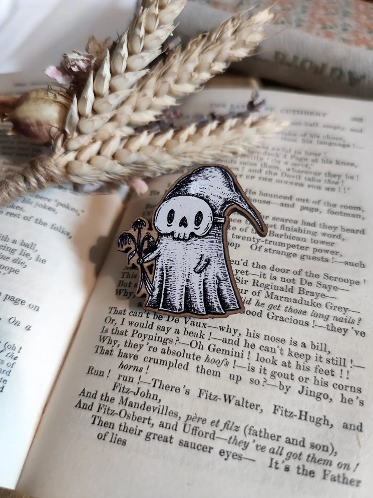 Skelly the Spooky Boyfriend Wooden Pin Badge
