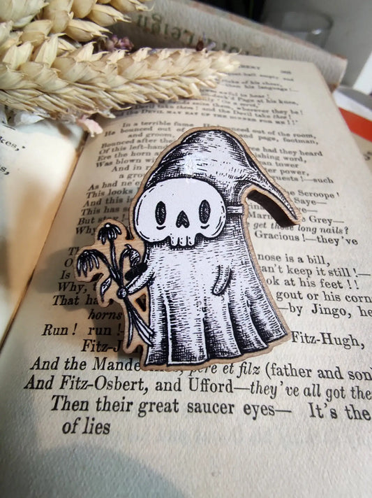 Skelly the Spooky Boyfriend Wooden Pin Badge