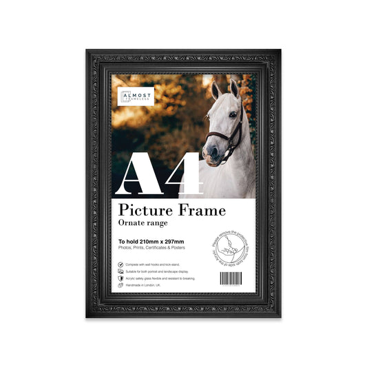 A4 Black Ornate Picture Frame Fits A4