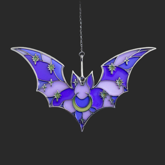 Purple Stained Glass Bat Suncatcher Ornament for Halloween