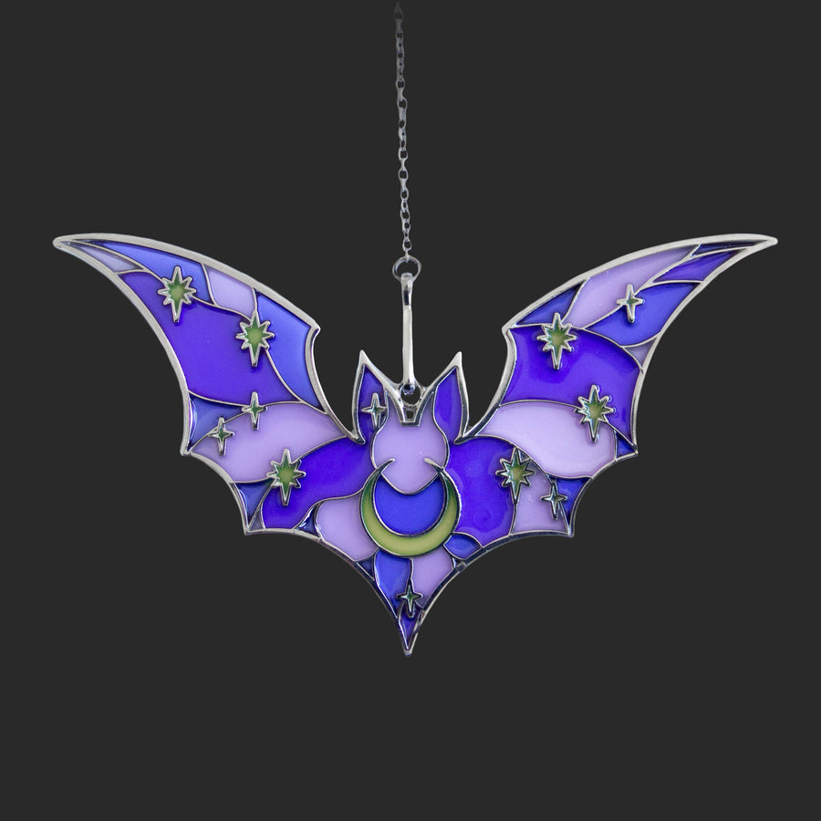Purple Stained Glass Bat Suncatcher Ornament