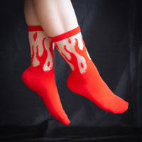 Thumbnail for Sheer Flame Socks in Red for Alternative Fashion