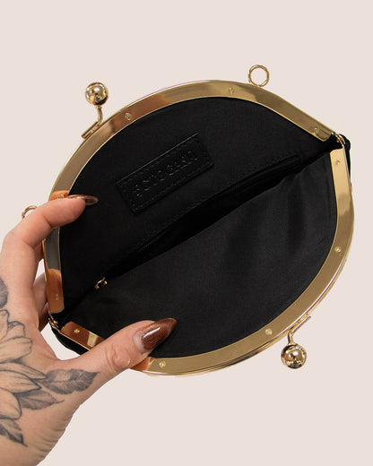 Velvet Embroidered Pumpkin Purse in Black