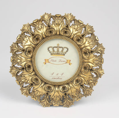 Ornate Round Gold Photo Frame – Baroque Style 4x4" Frame