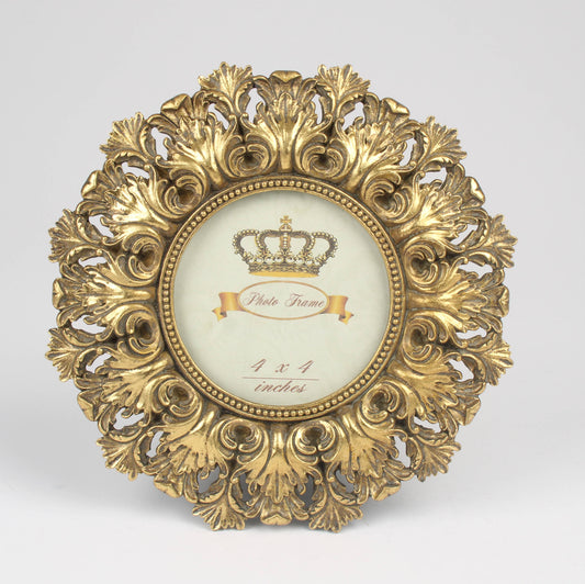 Ornate Round Gold Photo Frame – Baroque Style 4x4" Frame
