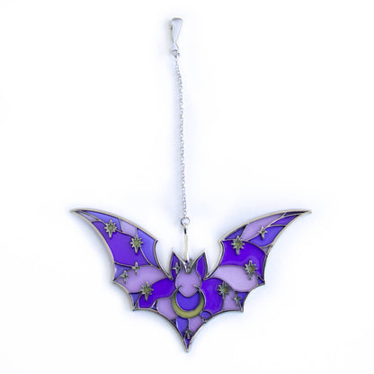 Purple Stained Glass Bat Suncatcher Ornament