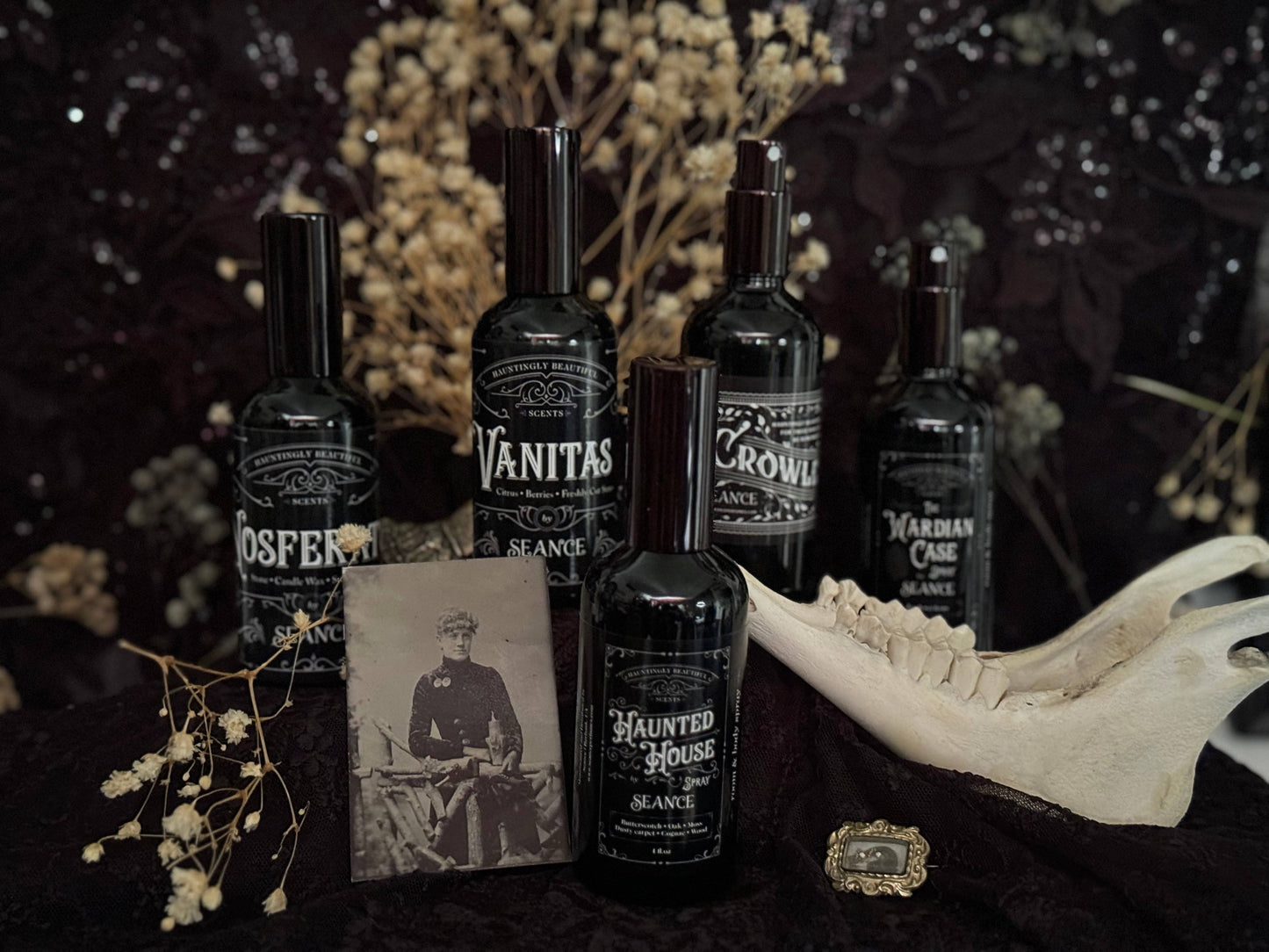 Haunted House Spray- the scent of a Victorian home.  (butterscotch, oak, dusty carpet)