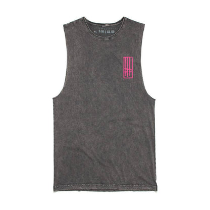 Where Is My Mind Big Pink Skull Stonewash Unisex Muscle Vest