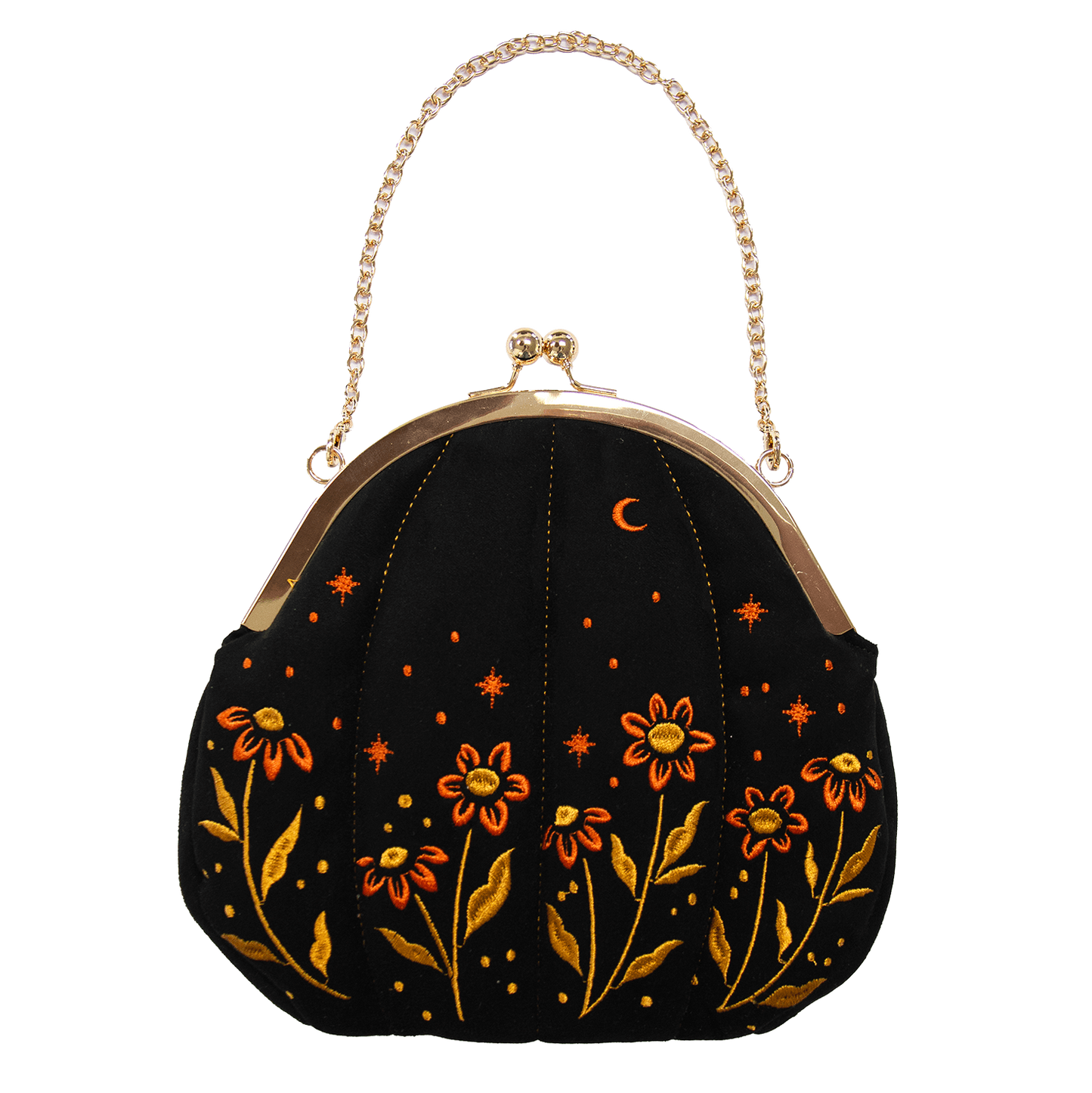 Velvet Embroidered Pumpkin Purse in Black