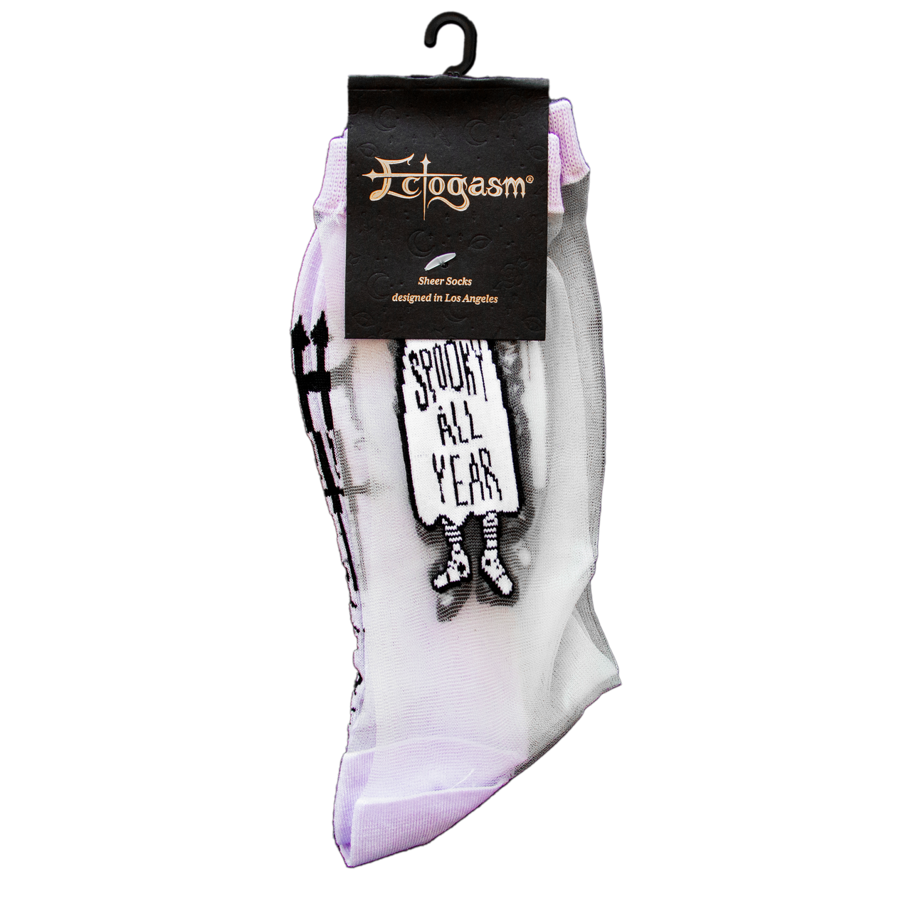 Sheer "Spooky All Year" Ghost Crew Socks for Halloween