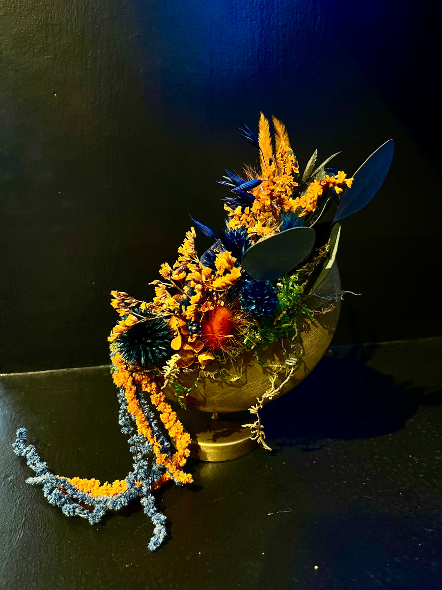 Orange & Blue Standing Gold Crescent Moon
