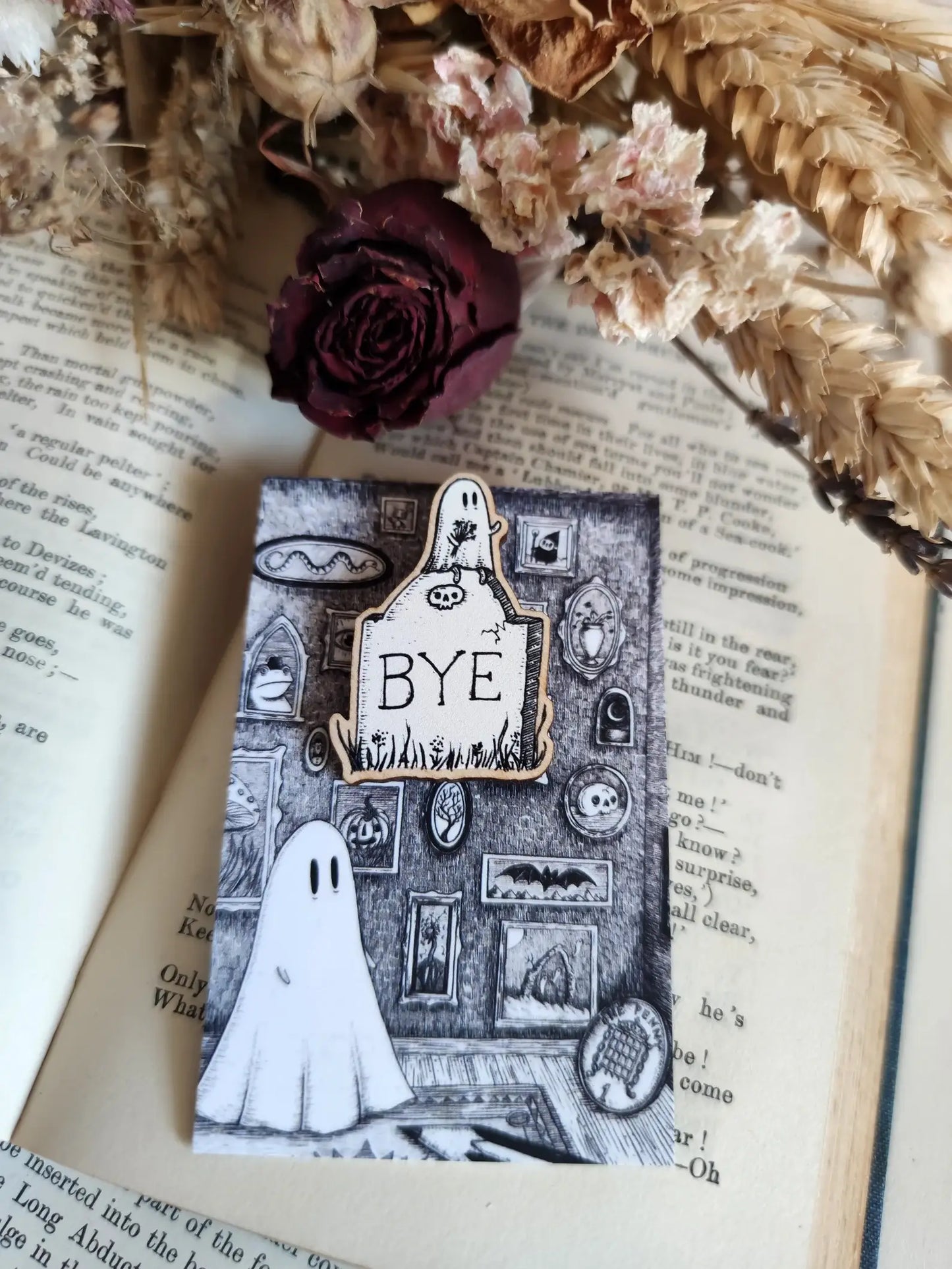 Gravestone Ghost Wooden Pin Badge