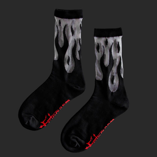 Sheer Flame Socks in Black for Punk Fashion