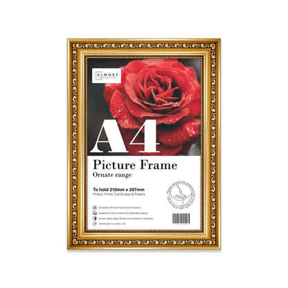 A4 Gold Ornate Picture Frame Fits A4