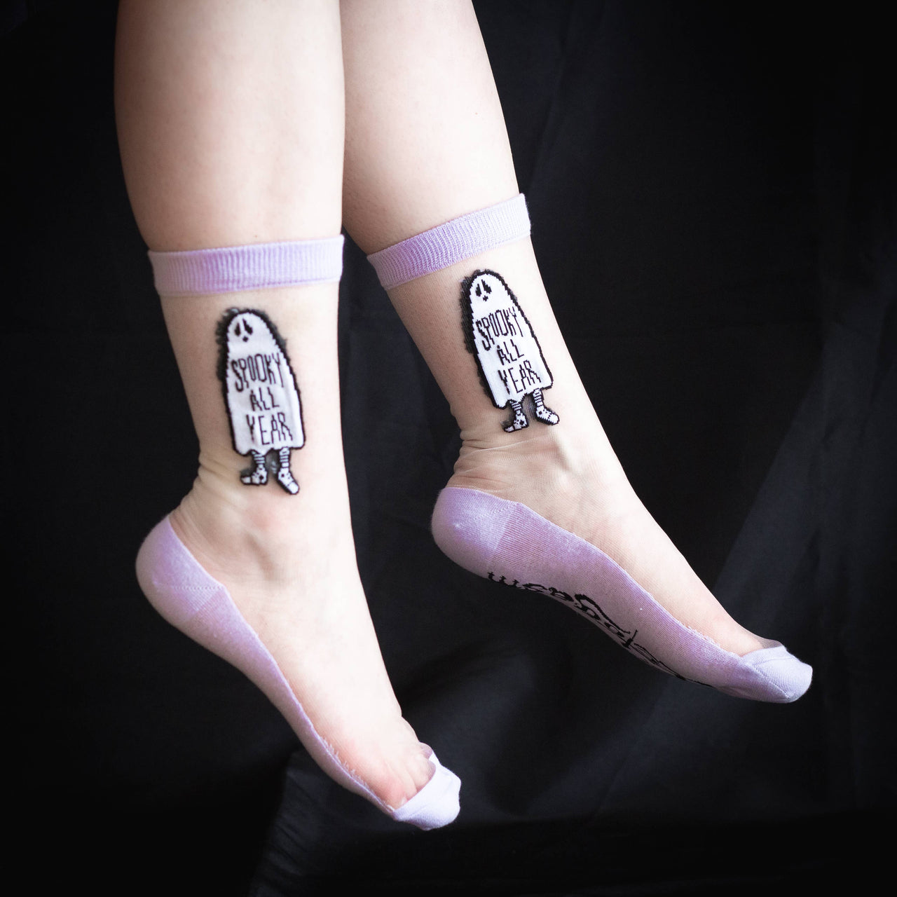 Sheer "Spooky All Year" Ghost Crew Socks for Halloween