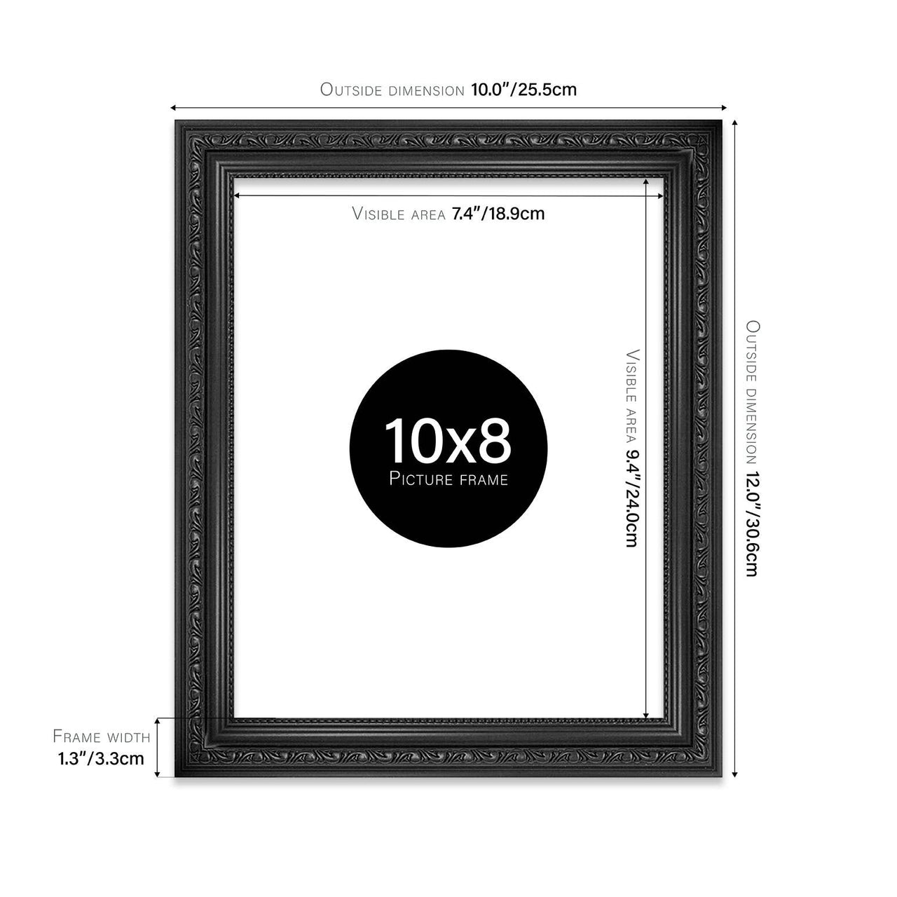 10x8 Black Ornate Picture Frame 10"x8"