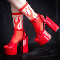 Thumbnail for Sheer Flame Socks in Red for Alternative Fashion