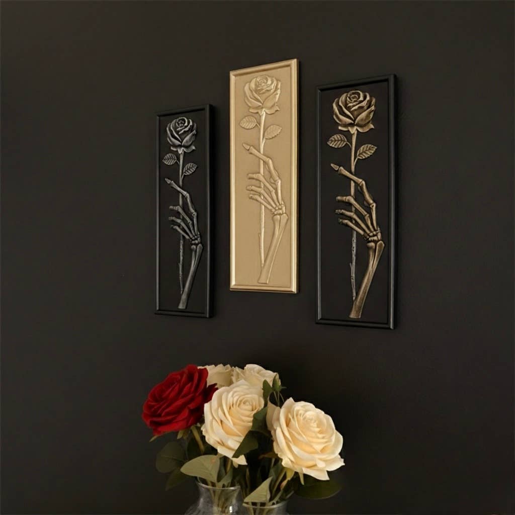 'Eternal Offering' Skeleton Hand Holding Rose Wall Plaque