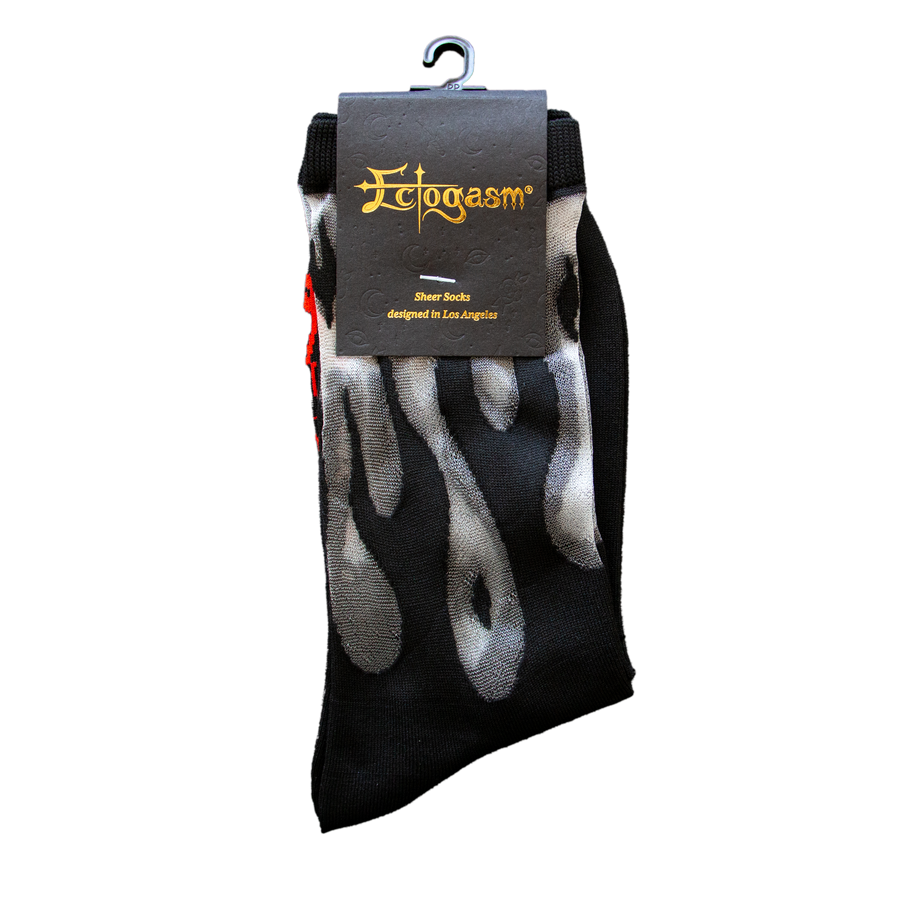 Sheer Flame Socks in Black for Punk Fashion