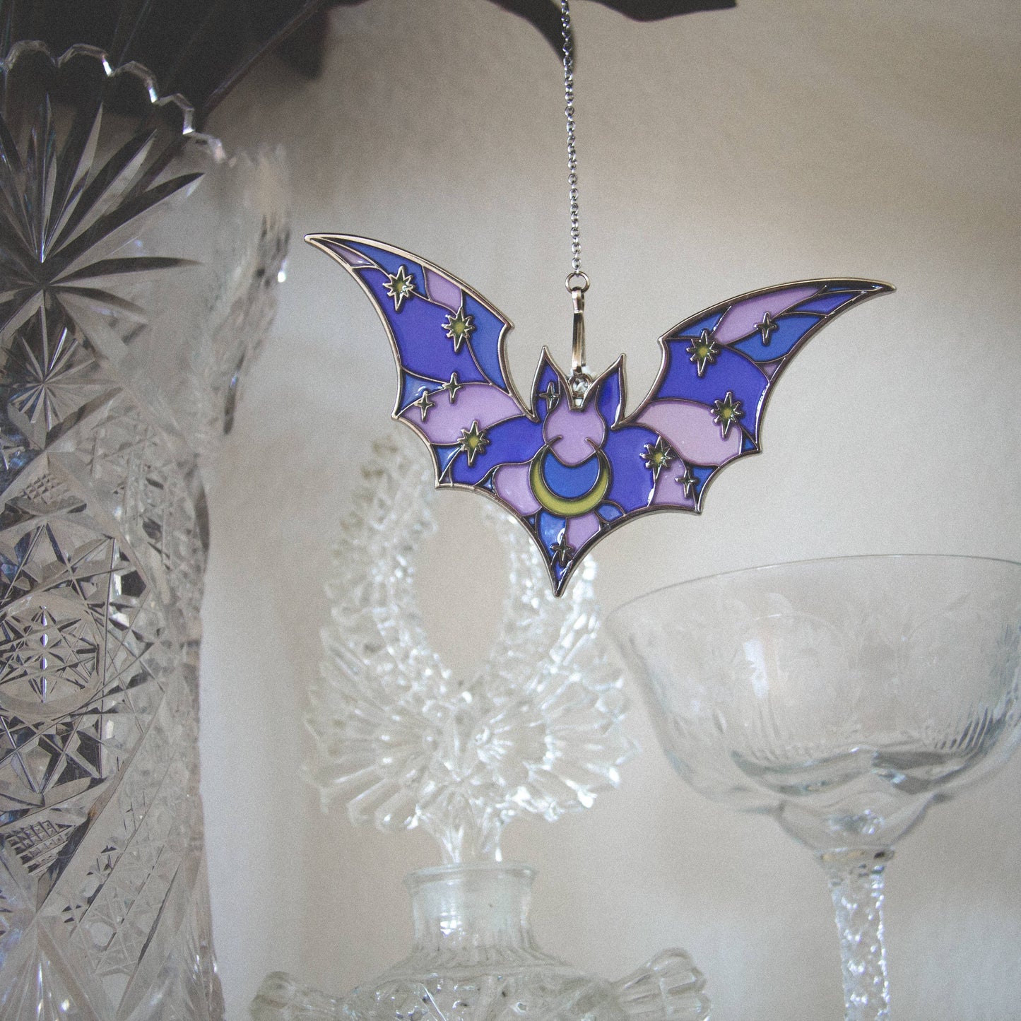 Purple Stained Glass Bat Suncatcher Ornament