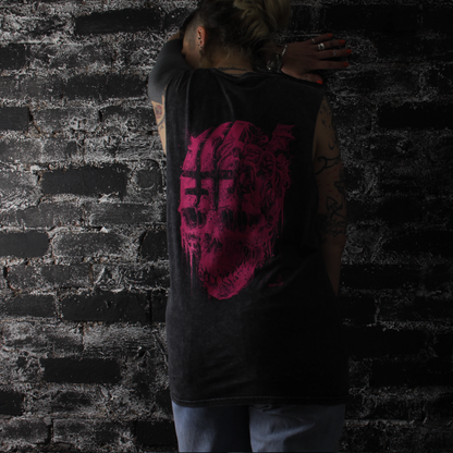 Where Is My Mind Big Pink Skull Stonewash Unisex Muscle Vest