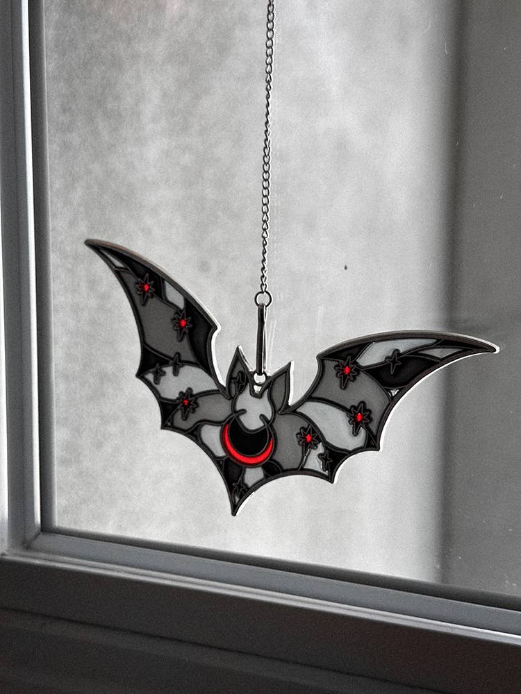Vampire Bat Suncatcher Ornament in Black & Red