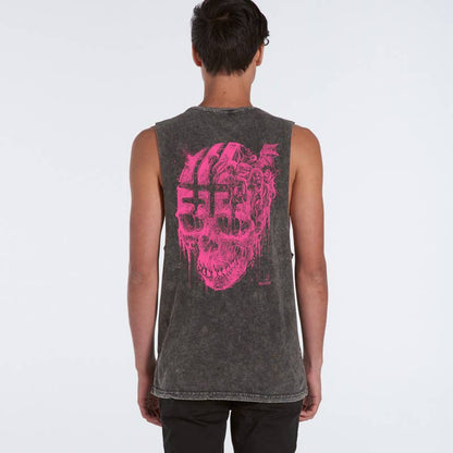 Where Is My Mind Big Pink Skull Stonewash Unisex Muscle Vest