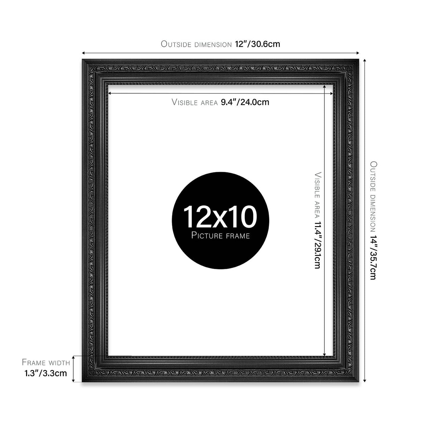 12x10 Black Ornate Picture Frame 12"x10"