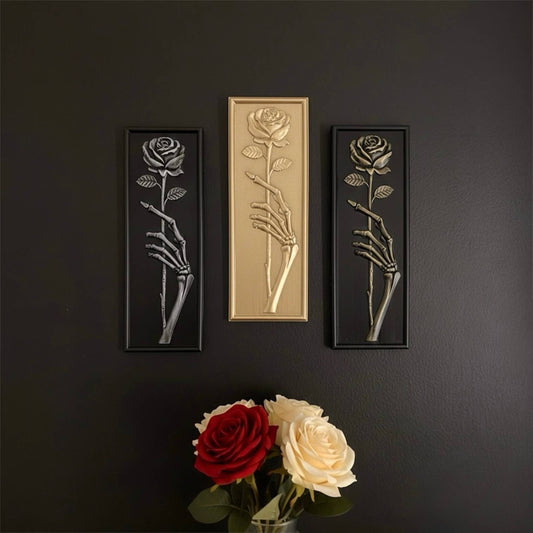 'Eternal Offering' Skeleton Hand Holding Rose Wall Plaque