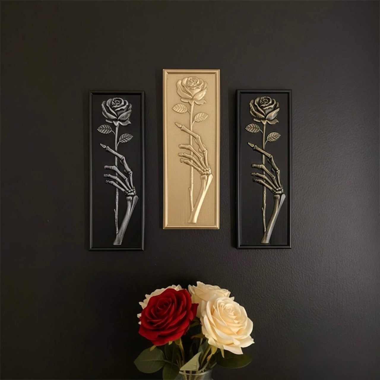 'Eternal Offering' Skeleton Hand Holding Rose Wall Plaque