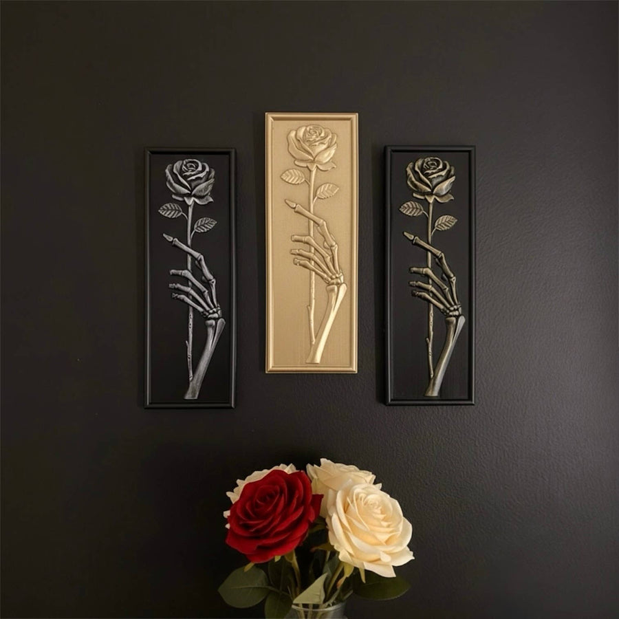 'Eternal Offering' Skeleton Hand Holding Rose Wall Plaque