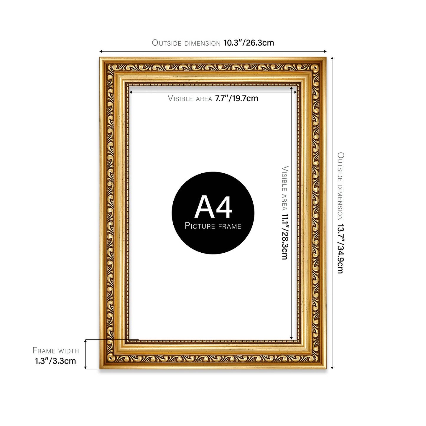 A4 Gold Ornate Picture Frame Fits A4