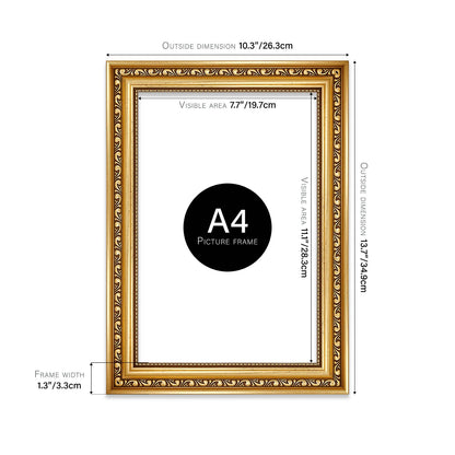 A4 Gold Ornate Picture Frame Fits A4